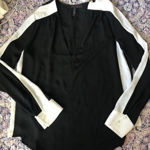 BCBG black and with white blouse